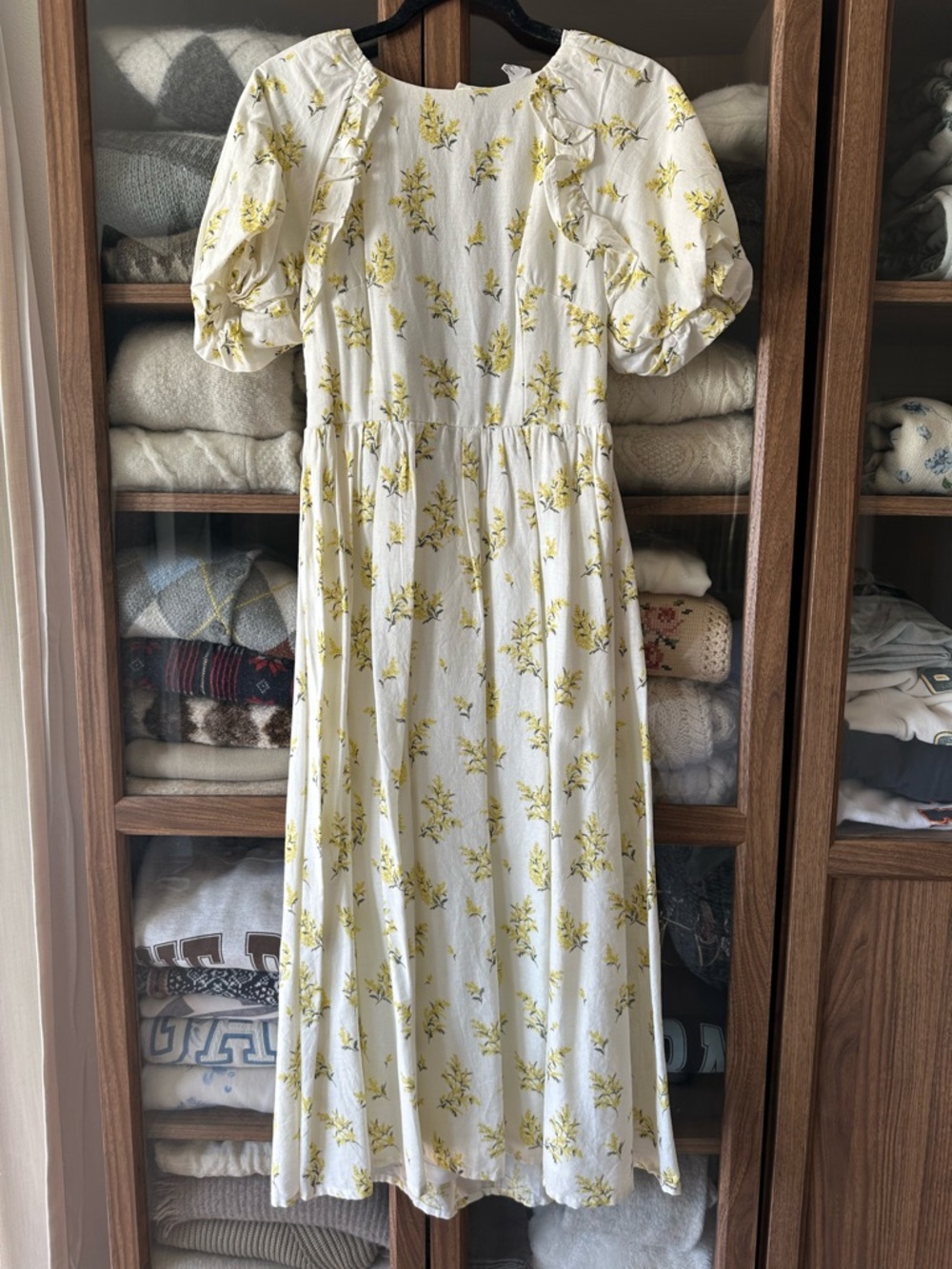 H&M Cream Maxi Dress with Yellow Floral Print